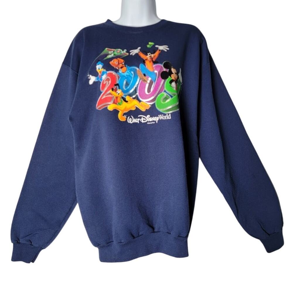 Disney World 2009 Sweatshirt Hanes Navy Blue Mickey Goofy‎ Pluto M Disney Parks